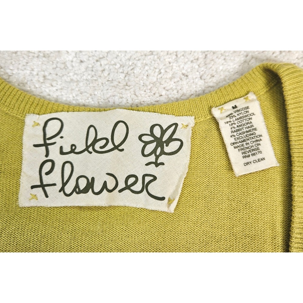 Anthropologie Field Flower by Wendi Reed Cardigan Size M Floral Intarsia Angora - Picture 2 of 7